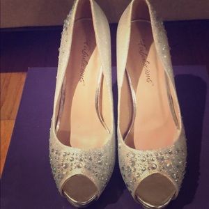 Silver Platform heels with rhinestones
